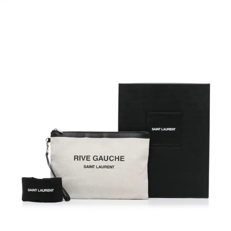 Yves Saint Laurent Rive Gauche Clutch White Canvas 800