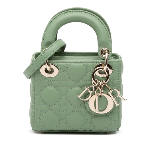 Dior Lady Dior Micro Pastel Green Cannage Lambskin Gold