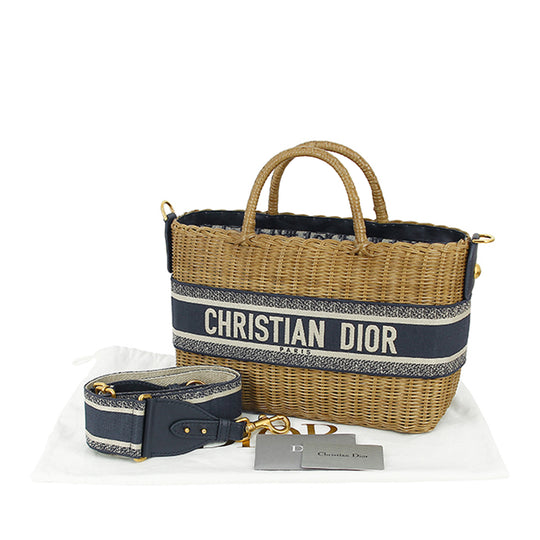 Dior Wicker Basket Bag Brown Raffia Oblique Canvas