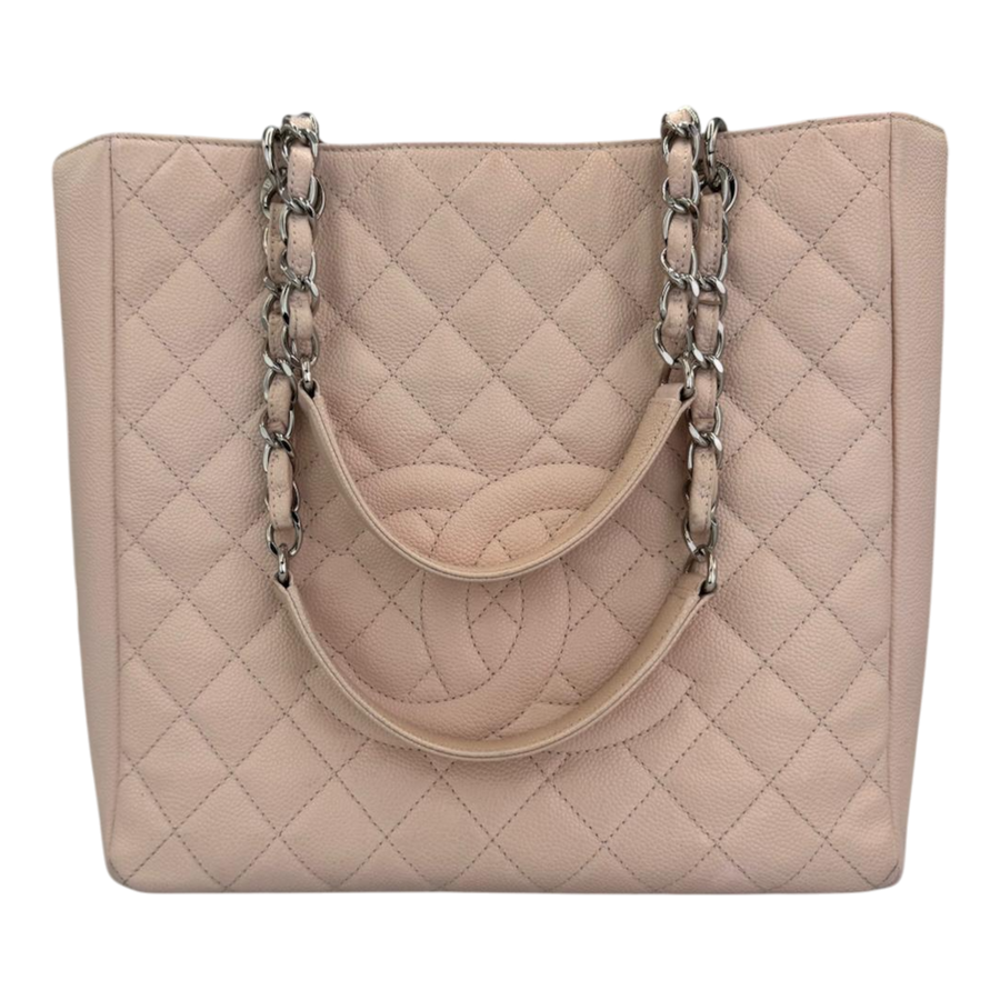 Chanel Petit Shopping Tote Pink Caviar Silver