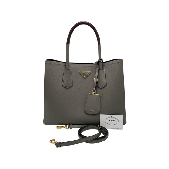 Prada doppio Tote Borsa Saffiano Grigio