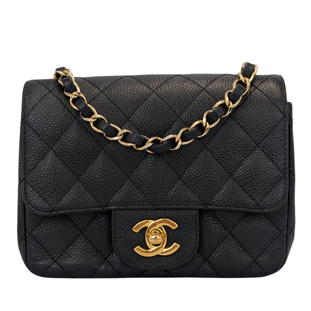 Chanel Classic Single Flap Mini Square Black Caviar Gold | 4,200