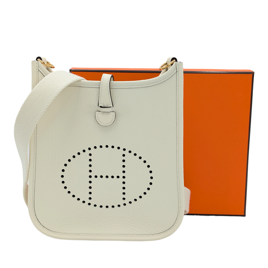 Secondhandbags AG Hermès Evelyne 16 Amazone crossbody bag in cream Taurillon Clemence leather with perforated H logo
