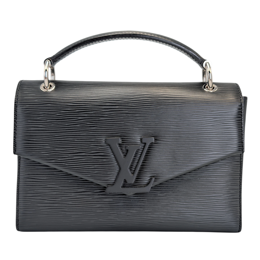 Secondhandbags AG Louis Vuitton Grenelle handbag in black textured Epi leather with a top handle and LV logo clasp.