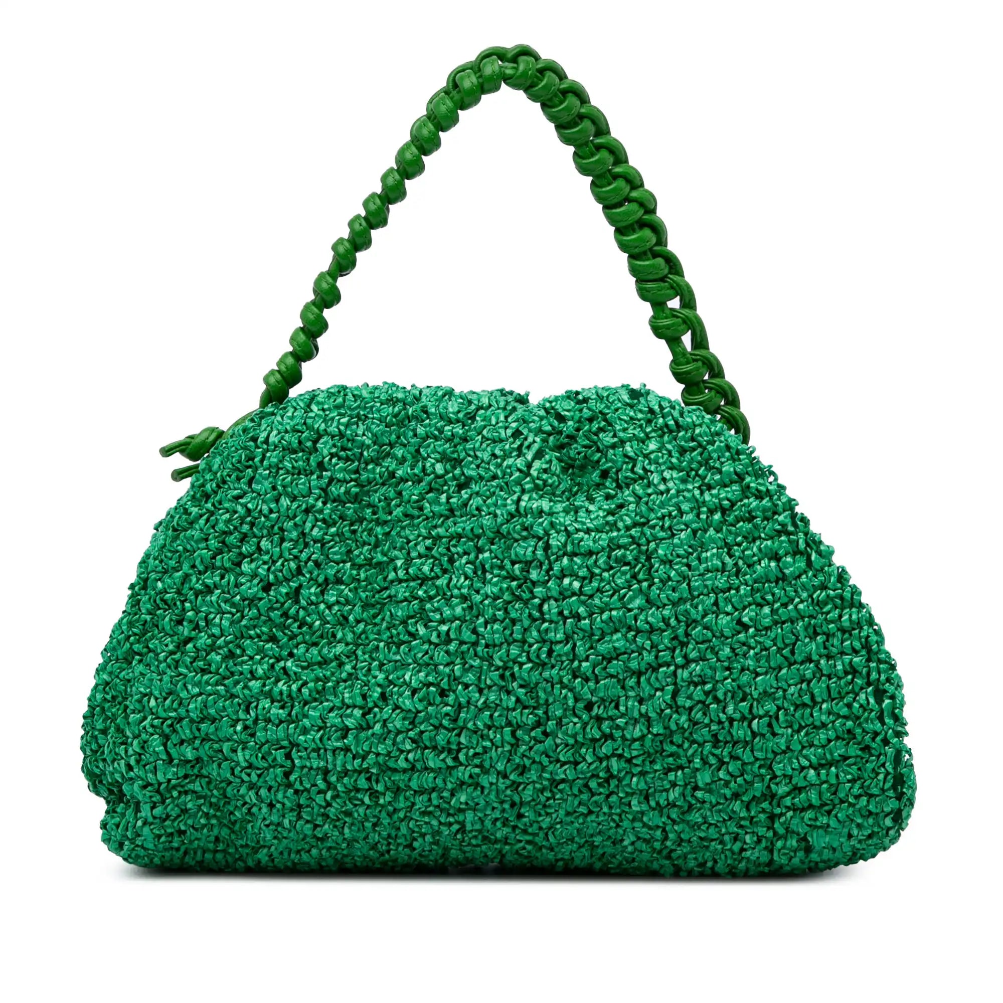 Die Kunst des Geflechts: Bottega Venetas Mini Pouch in Bouclé-Raffia Grün