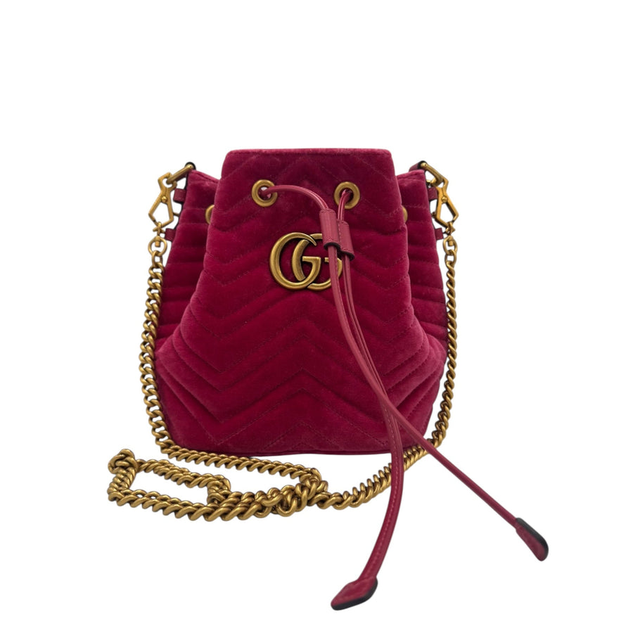 Sac Seau Gucci GG Marmont Moyen Velours Rose Framboise Or