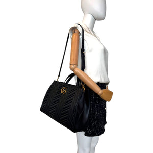 Gucci GG Marmont Tote Bag Medium Black Matelassé Gold