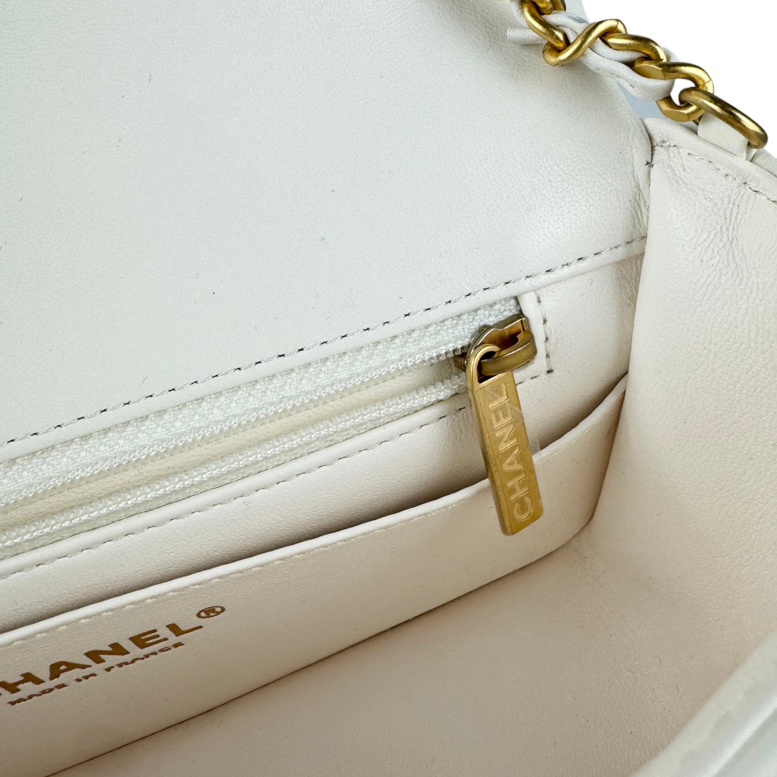 Chanel Classic Mini Rectangular White Lambskin Gold