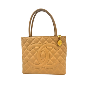 Chanel Medallion Tote Bag Beige Caviar Gold