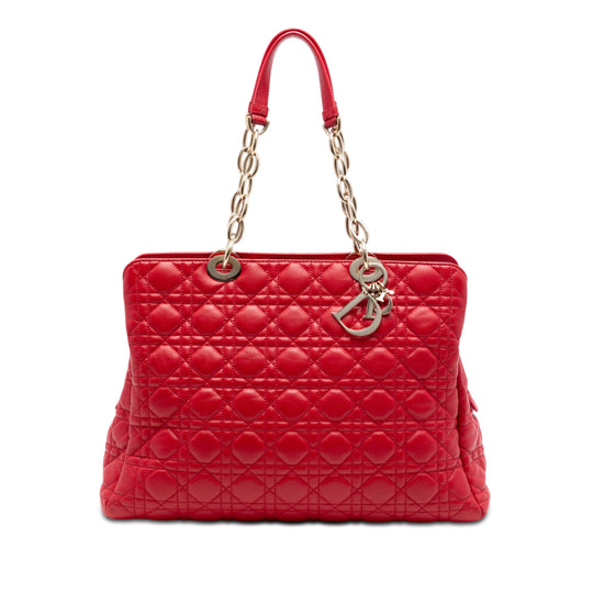 Dior Lady Dior Large Soft Zipped Shopping Tote Red Lambskin