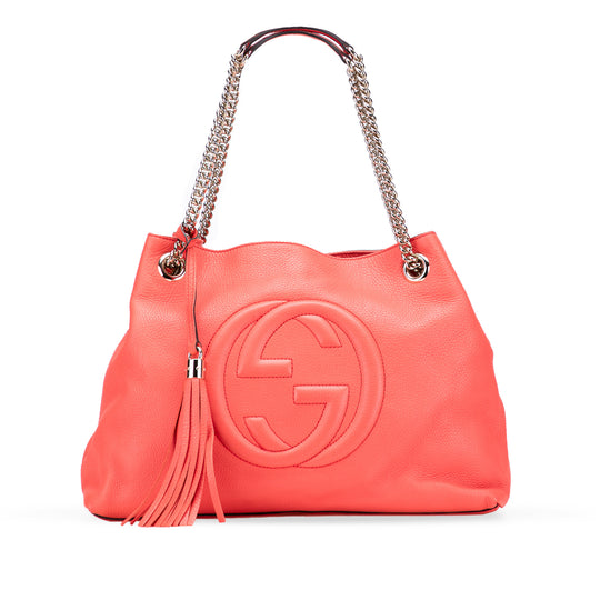 Gucci Soho Chain Tote Medium Pink Calfskin Silver