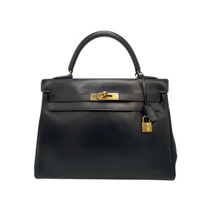 Hermès Kelly 32 Black Box Calfskin Gold