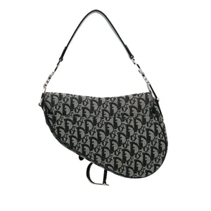 Dior Saddle Bag Black Grey Oblique Canvas