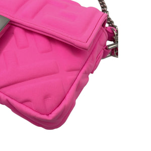 Fendi Baguette Chain Bag Mini Fluorescent Pink Rubberized/Silicone embossed FF Logo Silver