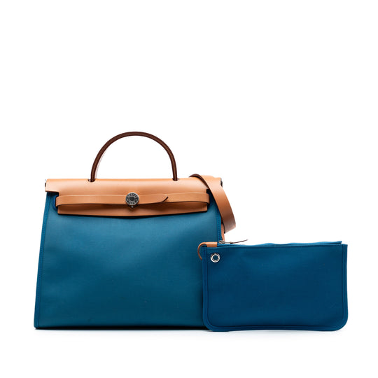 Hermès Herbag Zip 31 Blue Canvas Calfskin