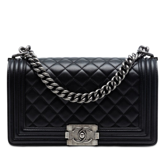 Chanel Boy Flap Medium Black Lambskin Ruthenium