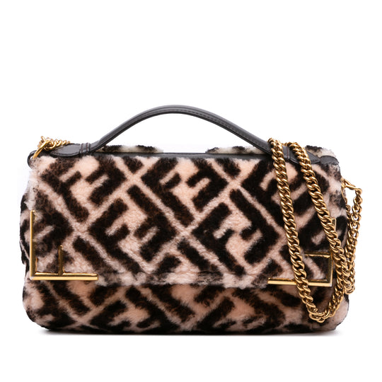 Fendi Zucca Double F Baguette Brown Shearling Calfskin