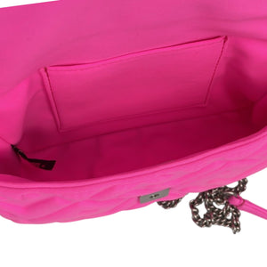Fendi Baguette Chain Bag Mini Fluorescent Pink Rubberized/Silicone embossed FF Logo Silver