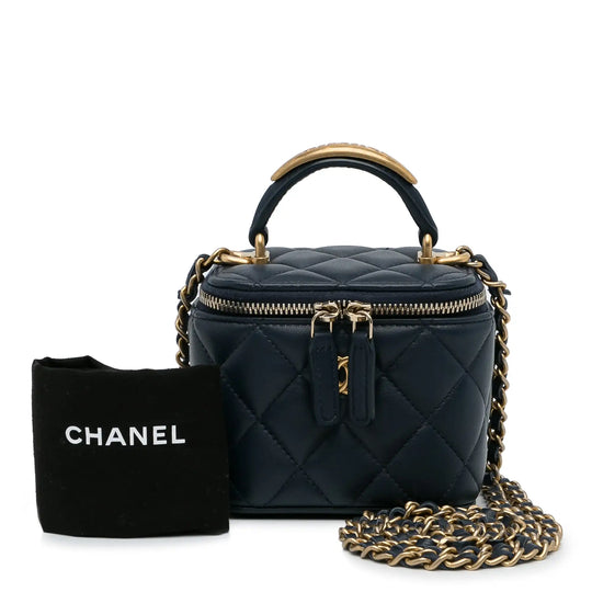 Chanel Top Handle Vanity Bag Small Blue Lambskin Gold