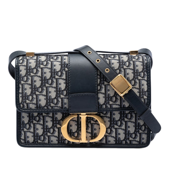 Dior 30 Montaigne Flap Blue Oblique Canvas Gold