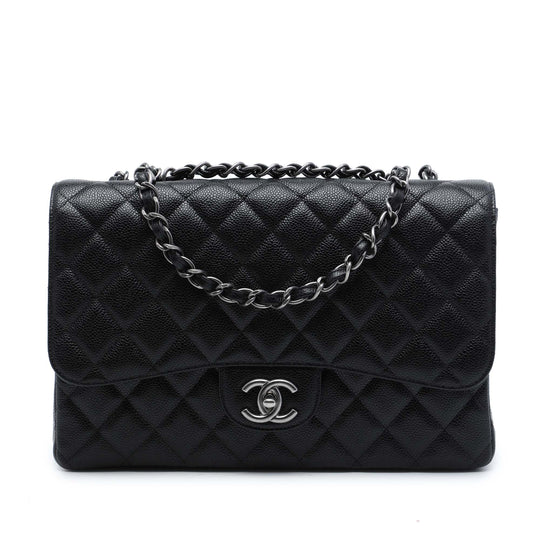 Chanel Classic Single Flap Jumbo Black Caviar Gold