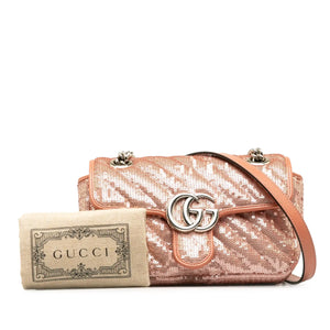 Gucci GG Marmont Mini Pink Sequin Matelassé Leather