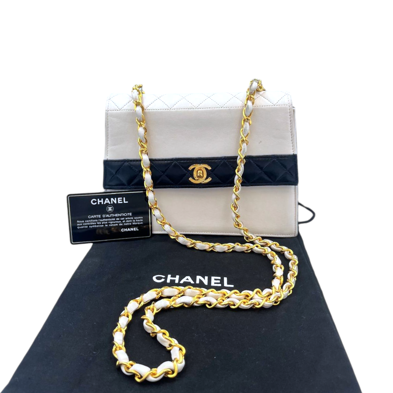 Chanel Trapeze White/Navy Lambskin Gold