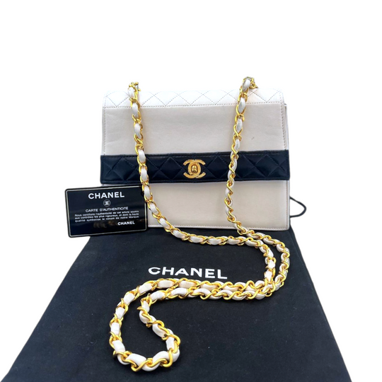 Chanel Trapeze Bianco/Navy Agnello Oro