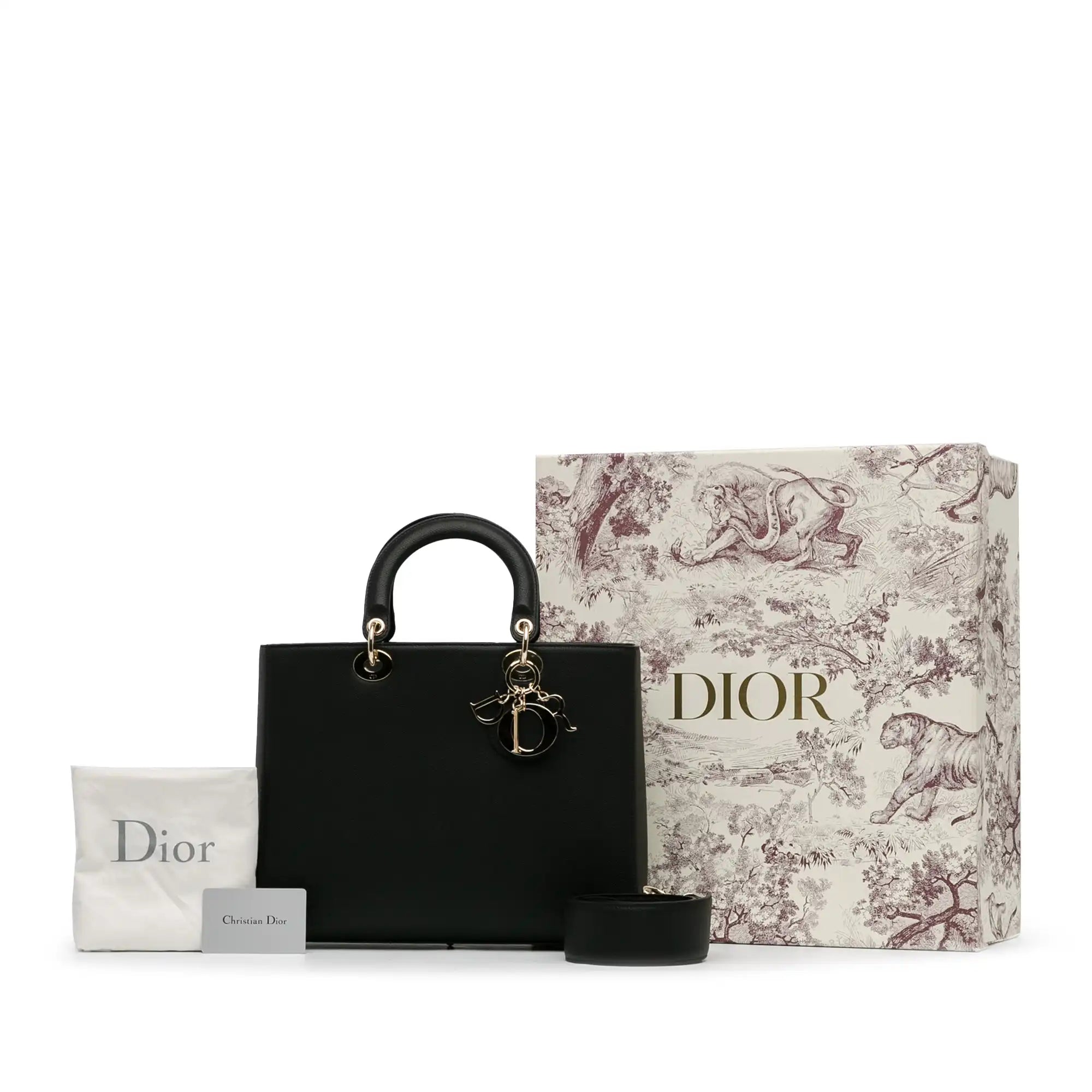 Dior Lady Dior Large Black Grained Calfskin Gold