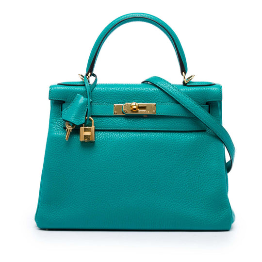 Hermès Kelly II Retourne 28 Blue Clemence Gold