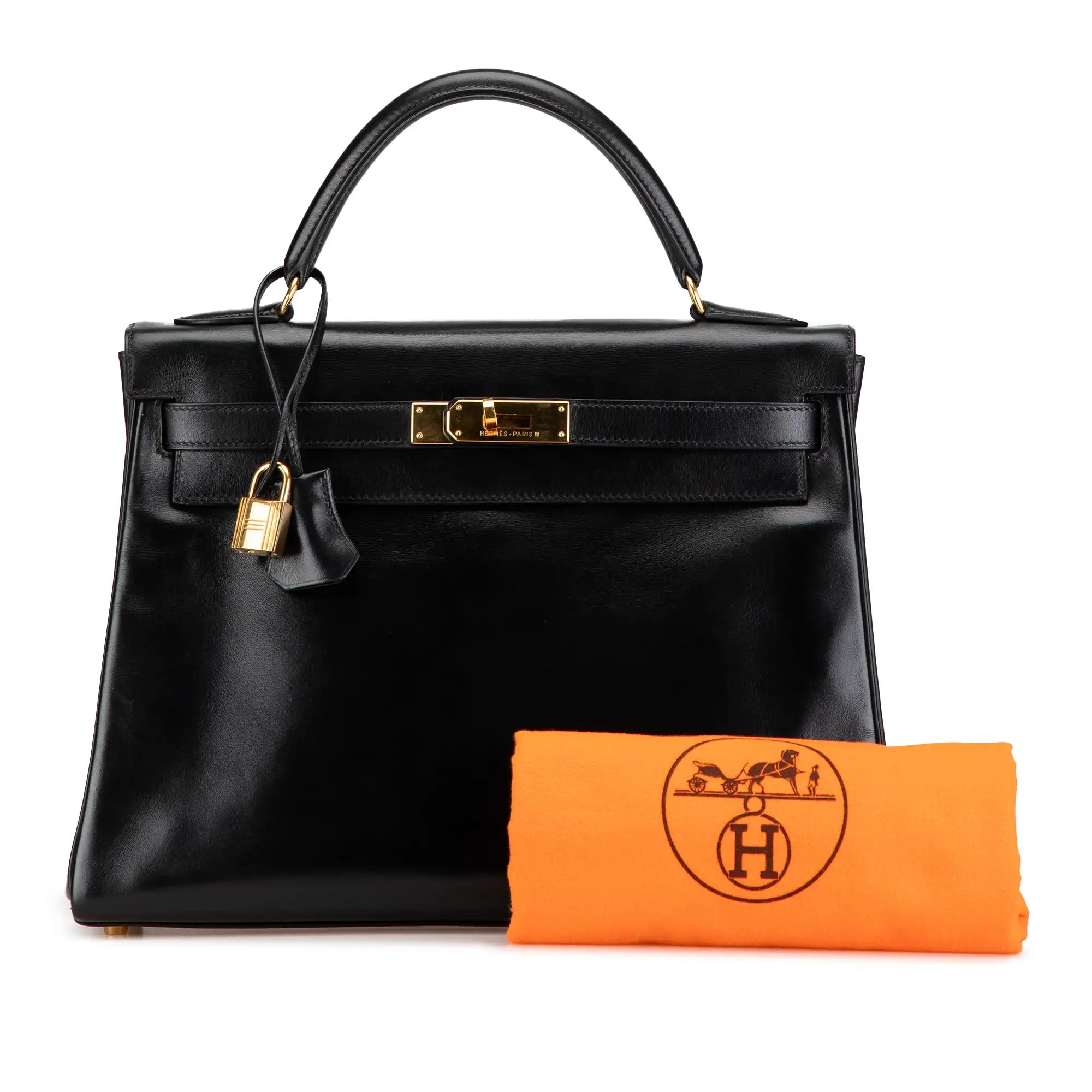 Hermès Kelly Retourne 32 Black Boxcalf  Gold