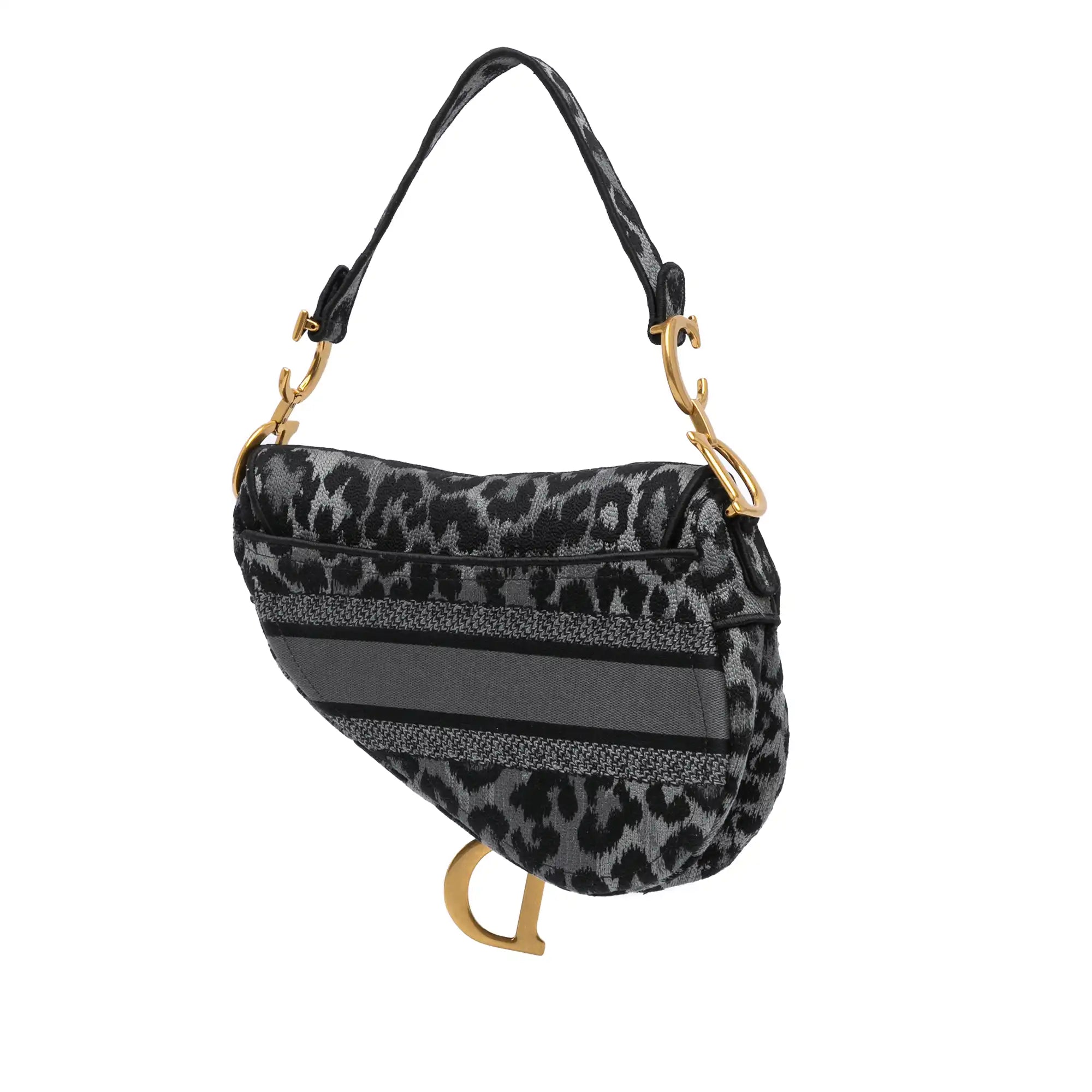 Dior Saddle Bag Medium Gray Leopard Mizza Embroidered Canvas