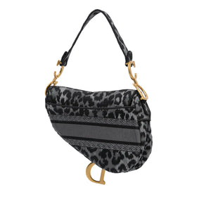 Dior Saddle Bag Medium Gray Leopard Mizza Embroidered Canvas