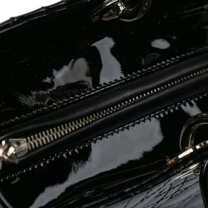 Dior Lady Dior Large Black Cannage Patent Leather Silver