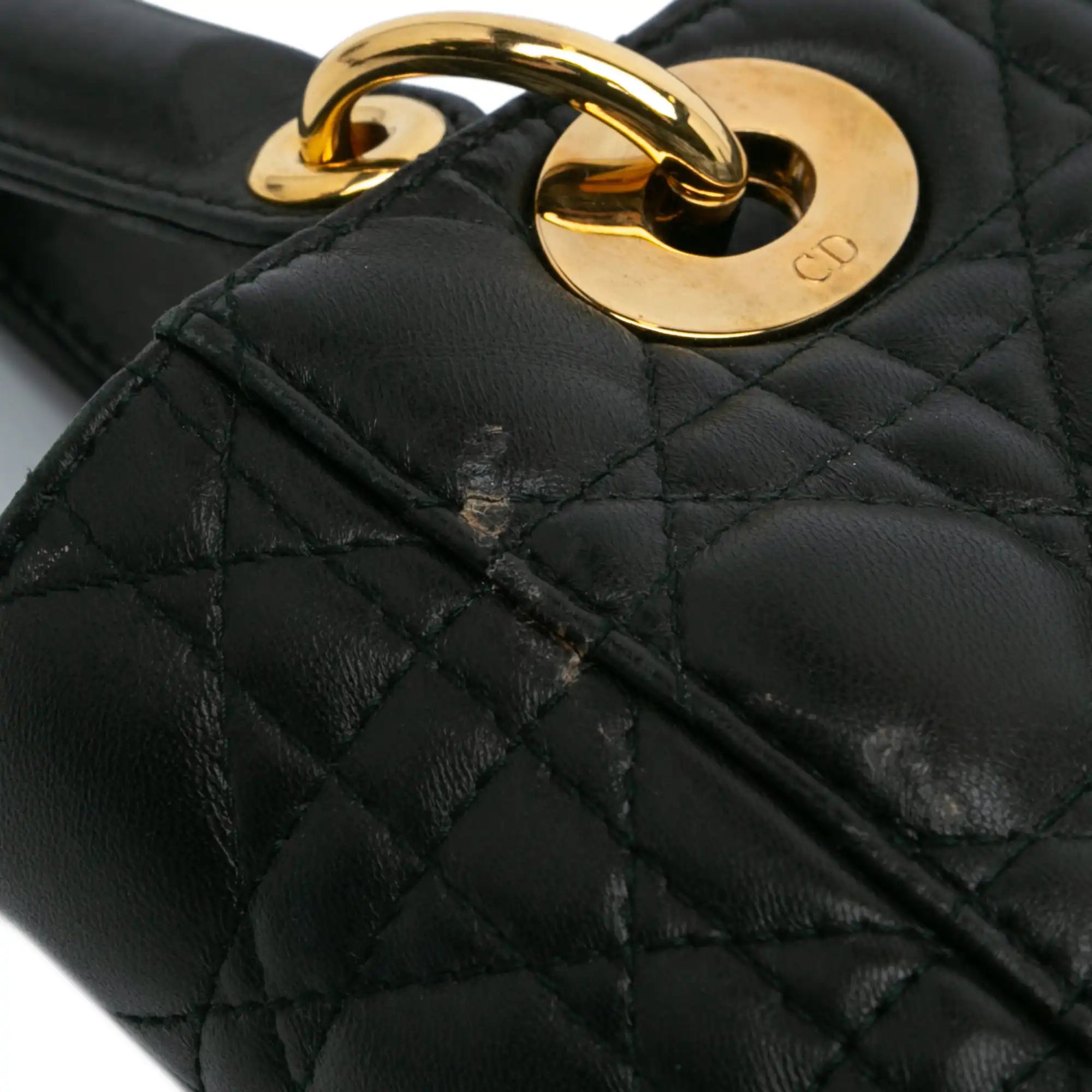 Dior Lady Dior Small Black Cannage Lambskin Gold