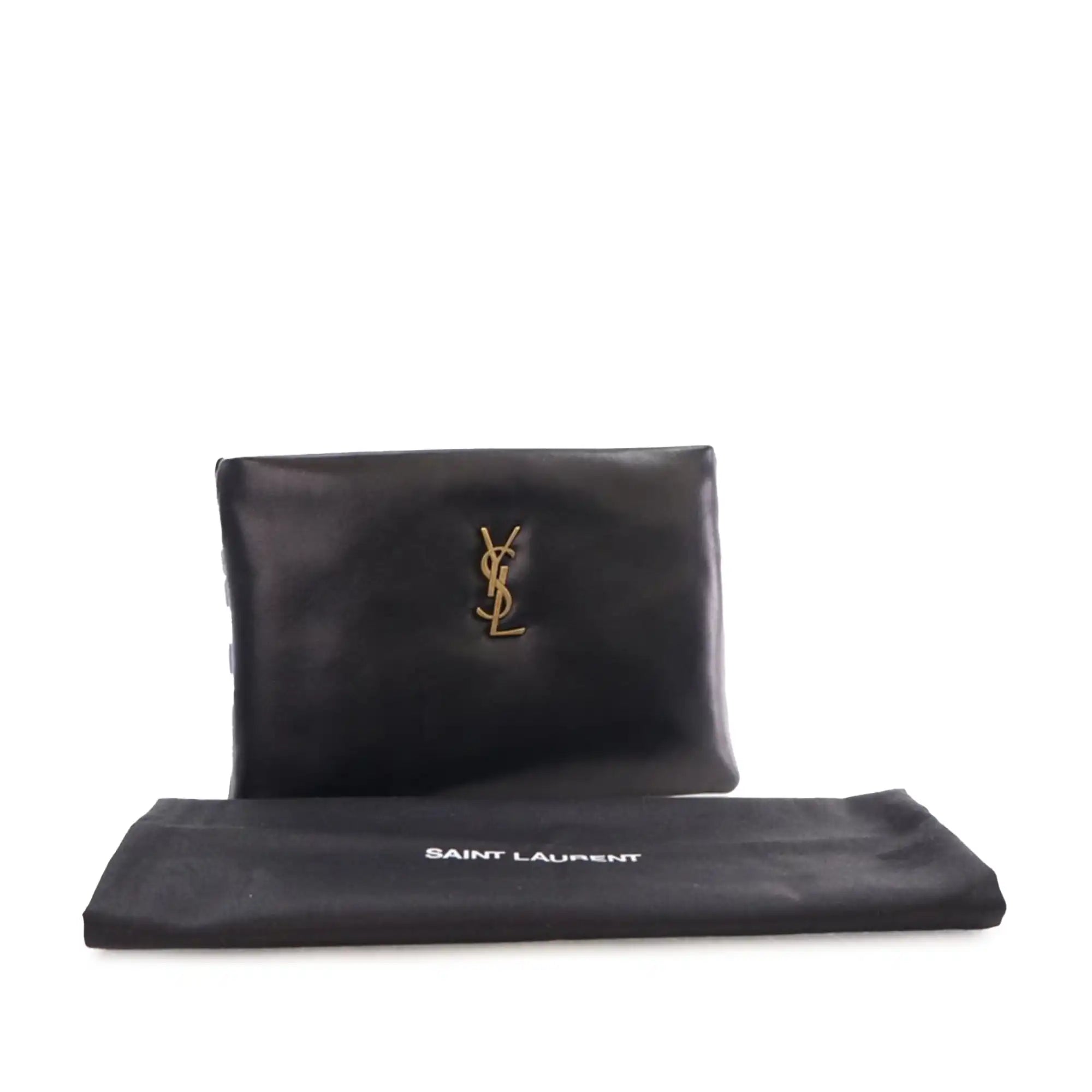 Yves Saint Laurent Calypso Zipped Pouch Small Black Lambskin