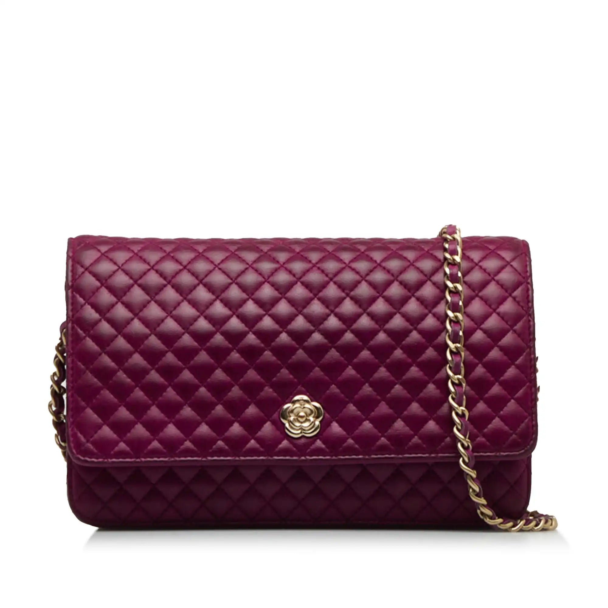 Chanel Camellia Wallet On Chain Purple Lambskin Gold