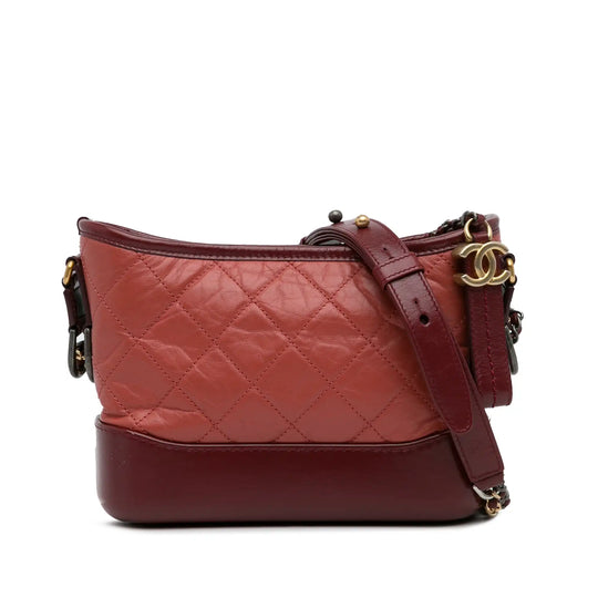 Chanel Gabrielle Small bicolore rosso Chevron in pelle di agnello oro