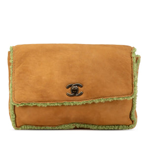 Chanel CC Clutch Beige Suede Green