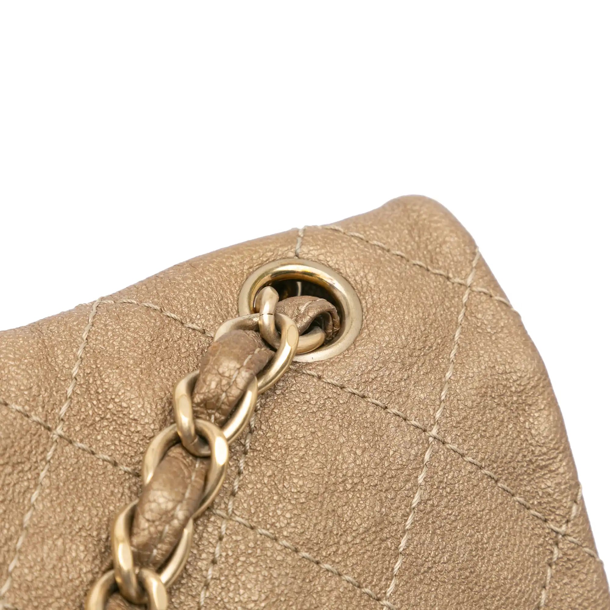 Chanel Trianon Messenger Flap Beige Grained Metallic Calfskin Gold