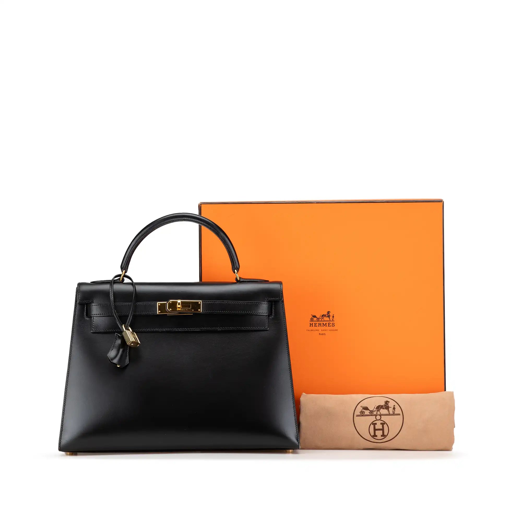 Hermès Kelly Sellier 32 Black Boxcalf Gold