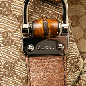 Gucci Bamboo Bar Tote Bag Medium Brown GG Canvas
