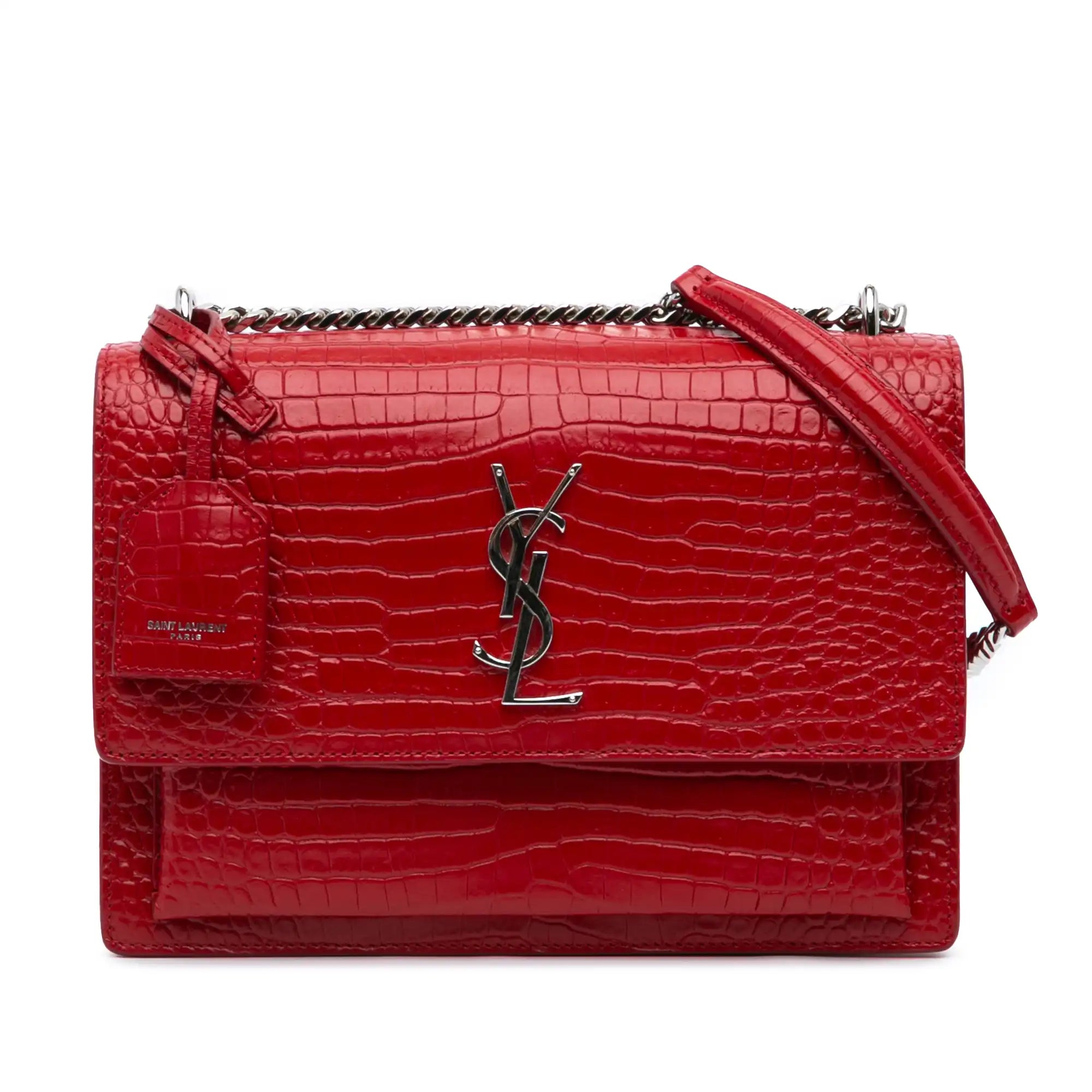 Yves Saint Laurent Sunset Medium Black Croco en cuir en relief