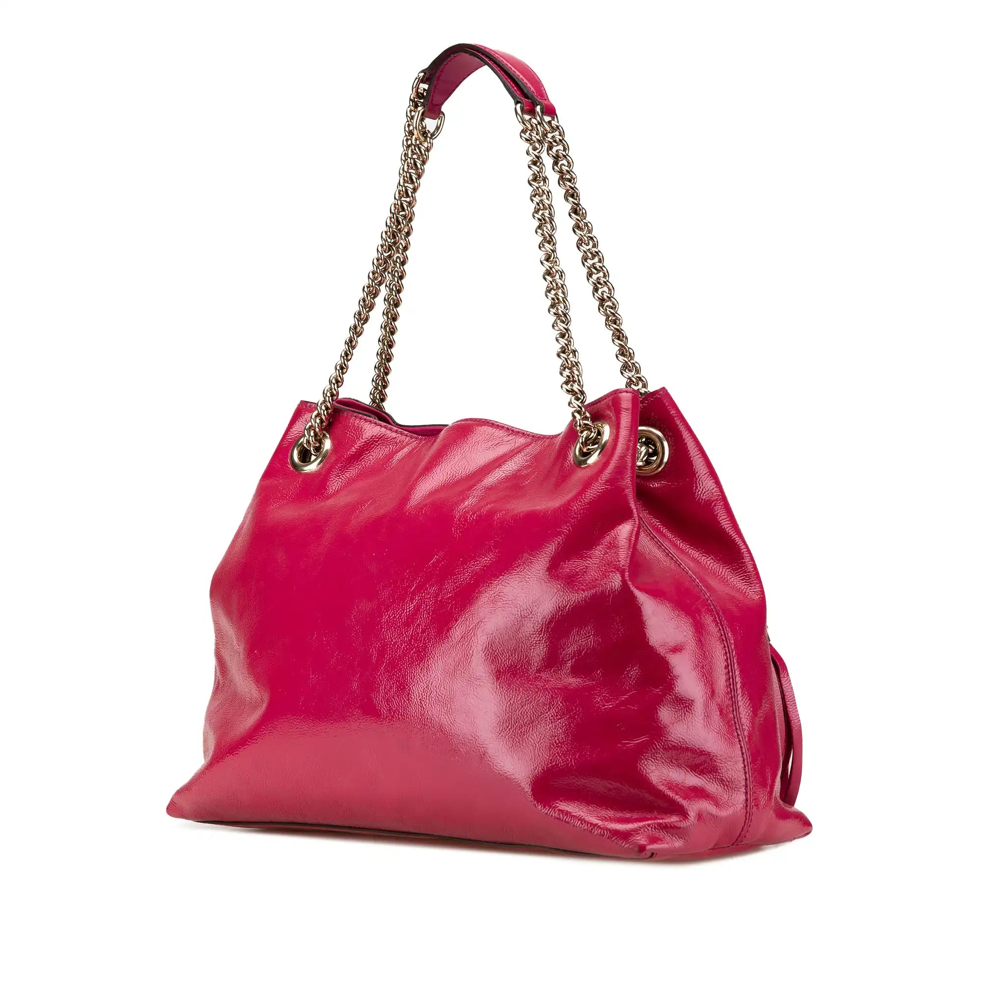 Gucci Soho Chain Tote Pelle di brevetto blu media