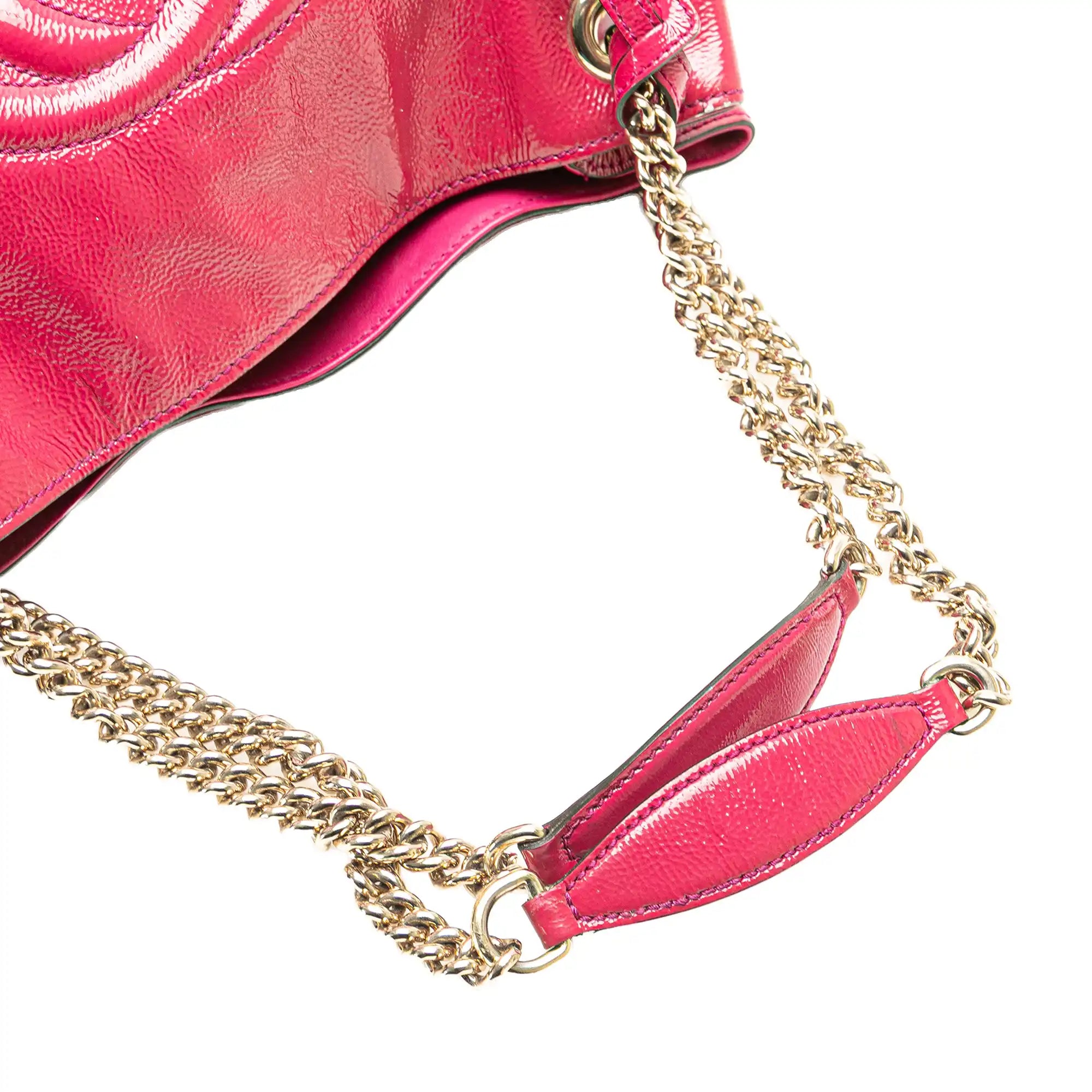 Gucci Soho Chain Tote Pelle di brevetto blu media