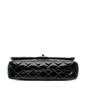 Chanel Classic Double Flap Medium Black Patent Leather Silver