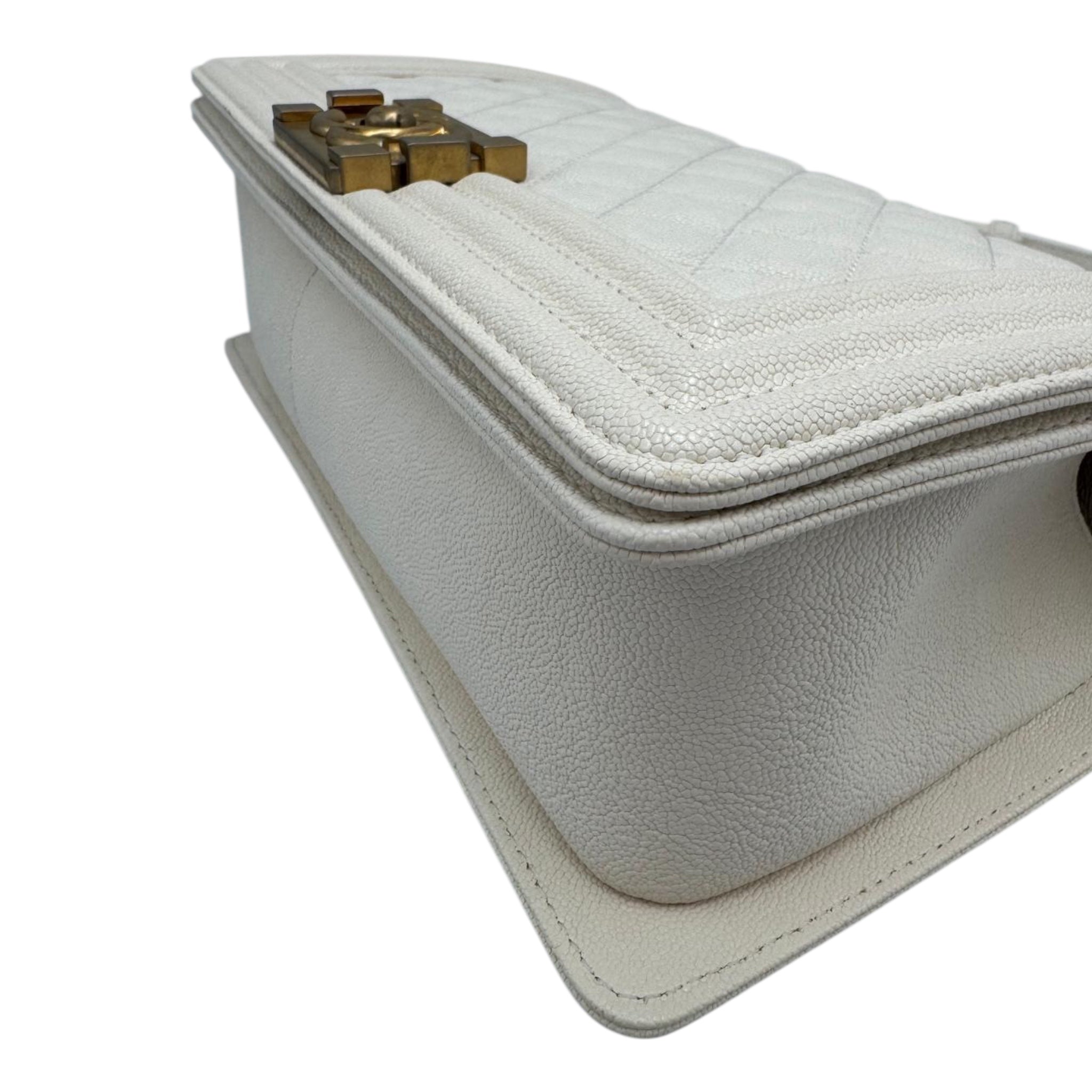 Chanel Boy New Medium White Lambskin Gold