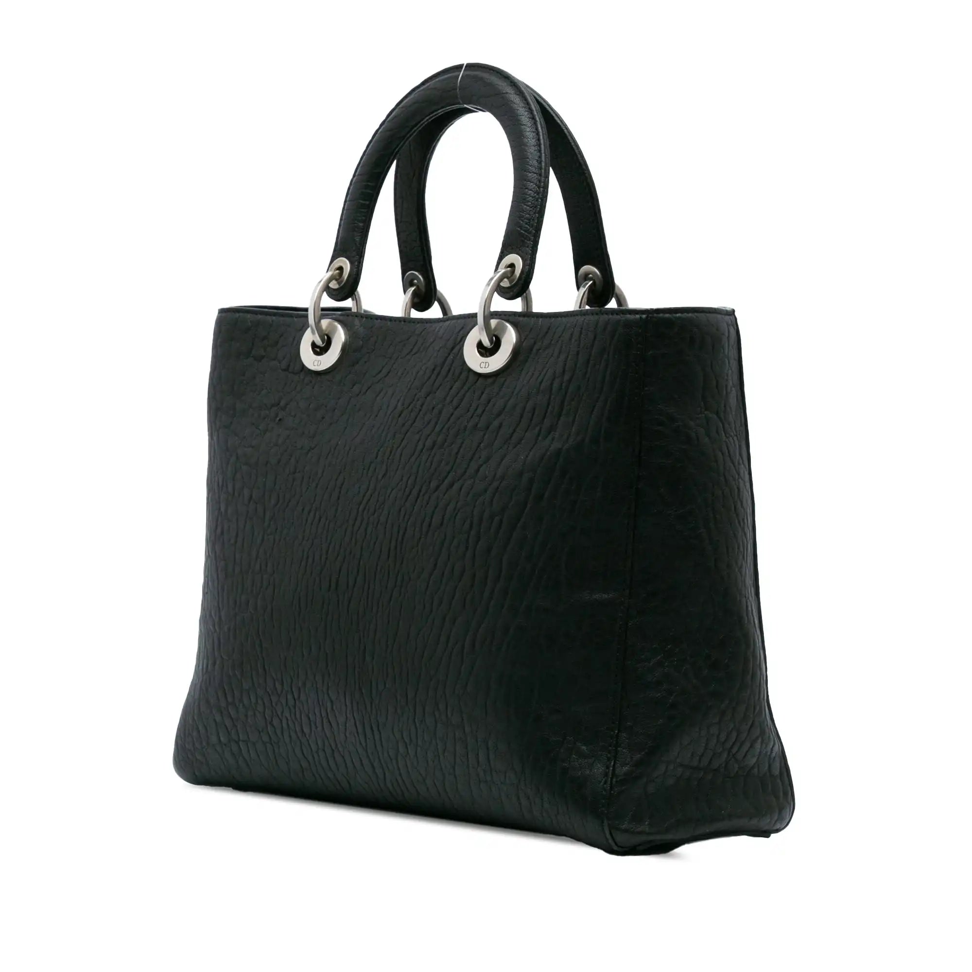 Dior Lady Dior Large Black Grained Lambskin Silver