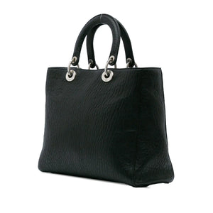 Dior Lady Dior Large Black Grained Lambskin Silver