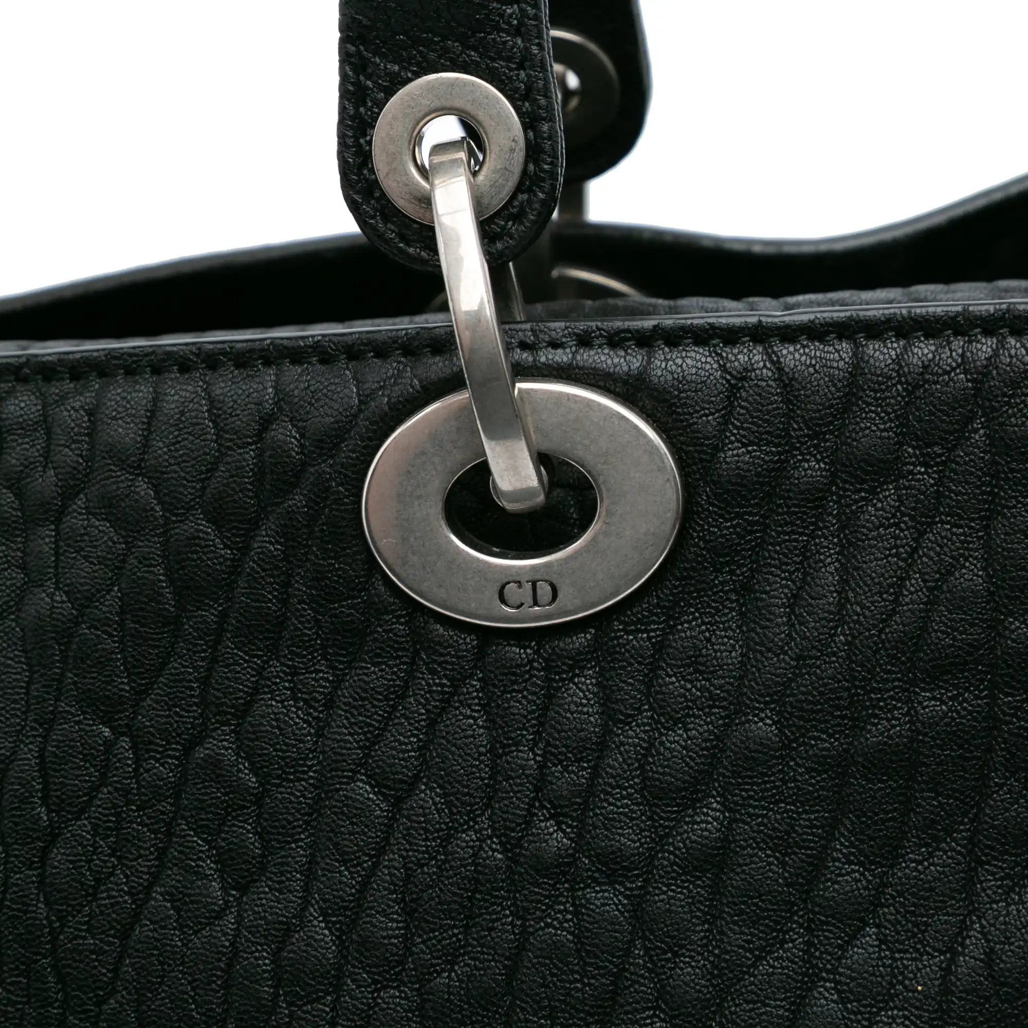 Dior Lady Dior Large Black Grained Lambskin Silver